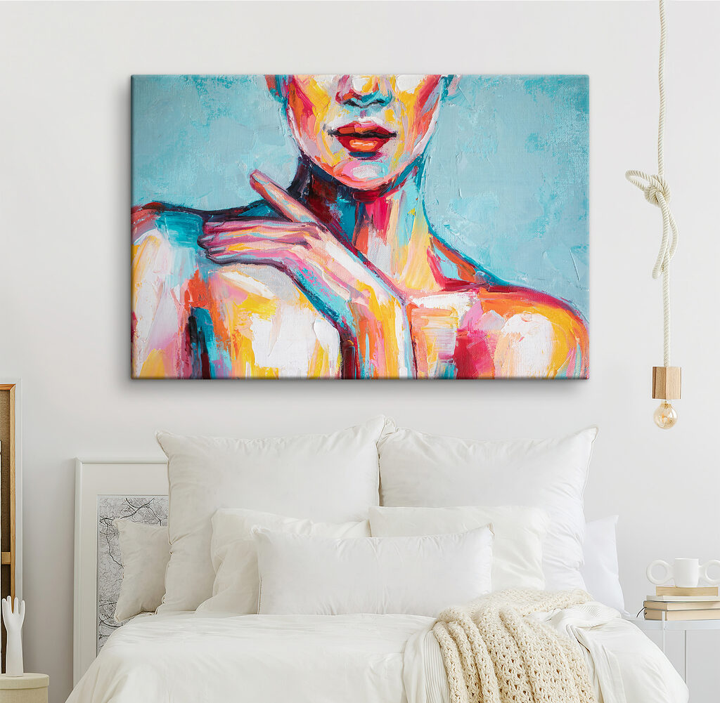 Painting of a woman with her hand on her shoulder Painting of a woman with her hand on her shoulder