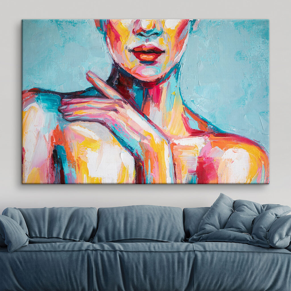 Painting of a woman with her hand on her shoulder Painting of a woman with her hand on her shoulder