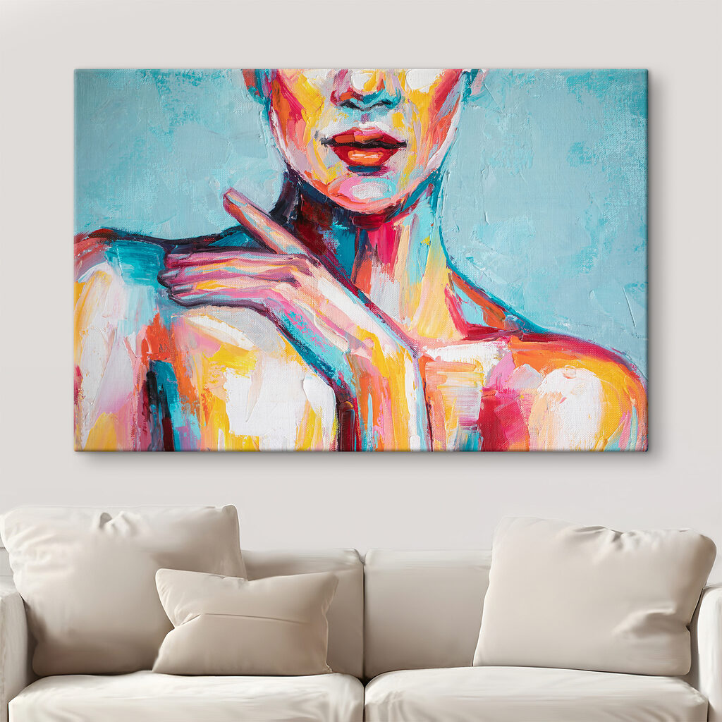 Painting of a woman with her hand on her shoulder Painting of a woman with her hand on her shoulder