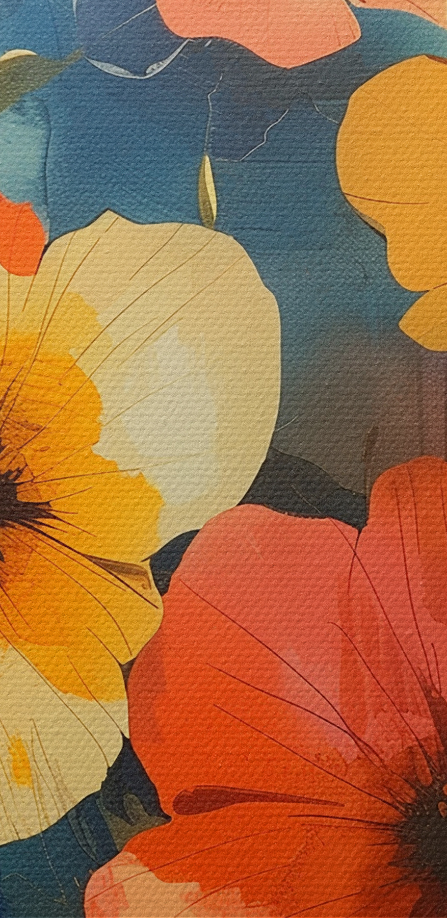 Gemälde mit Blumen an einer Wand Gemälde mit Blumen an einer Wand