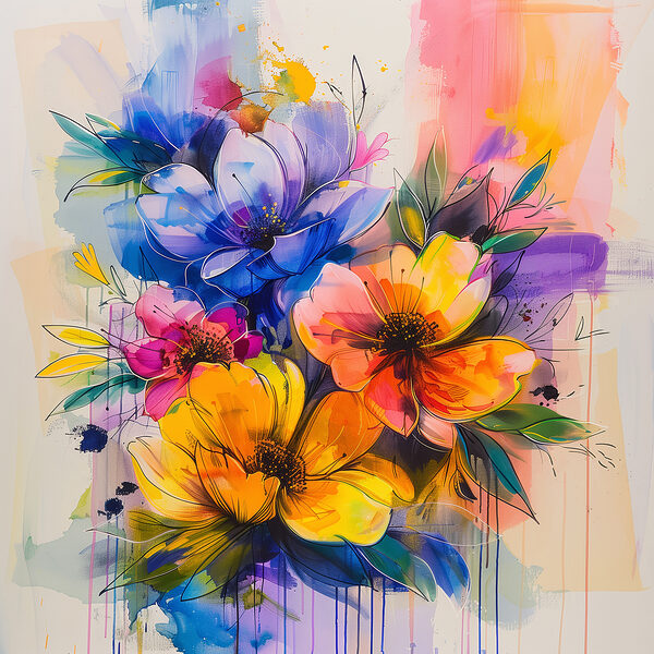 Gemälde von Blumen auf weißem Hintergrund Gemälde von Blumen auf weißem Hintergrund