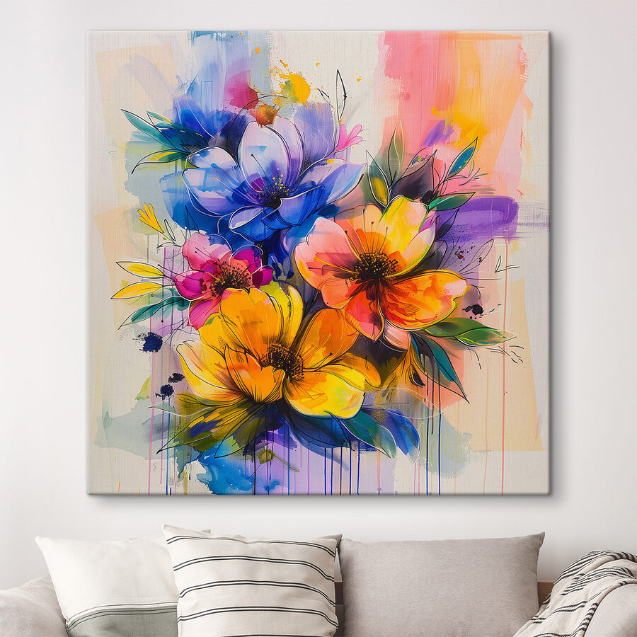 Gemälde von Blumen auf weißem Hintergrund Gemälde von Blumen auf weißem Hintergrund