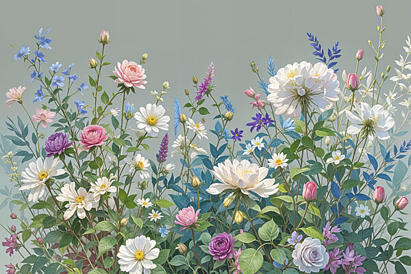 Gruppe von Blumen und Blättern Gruppe von Blumen und Blättern