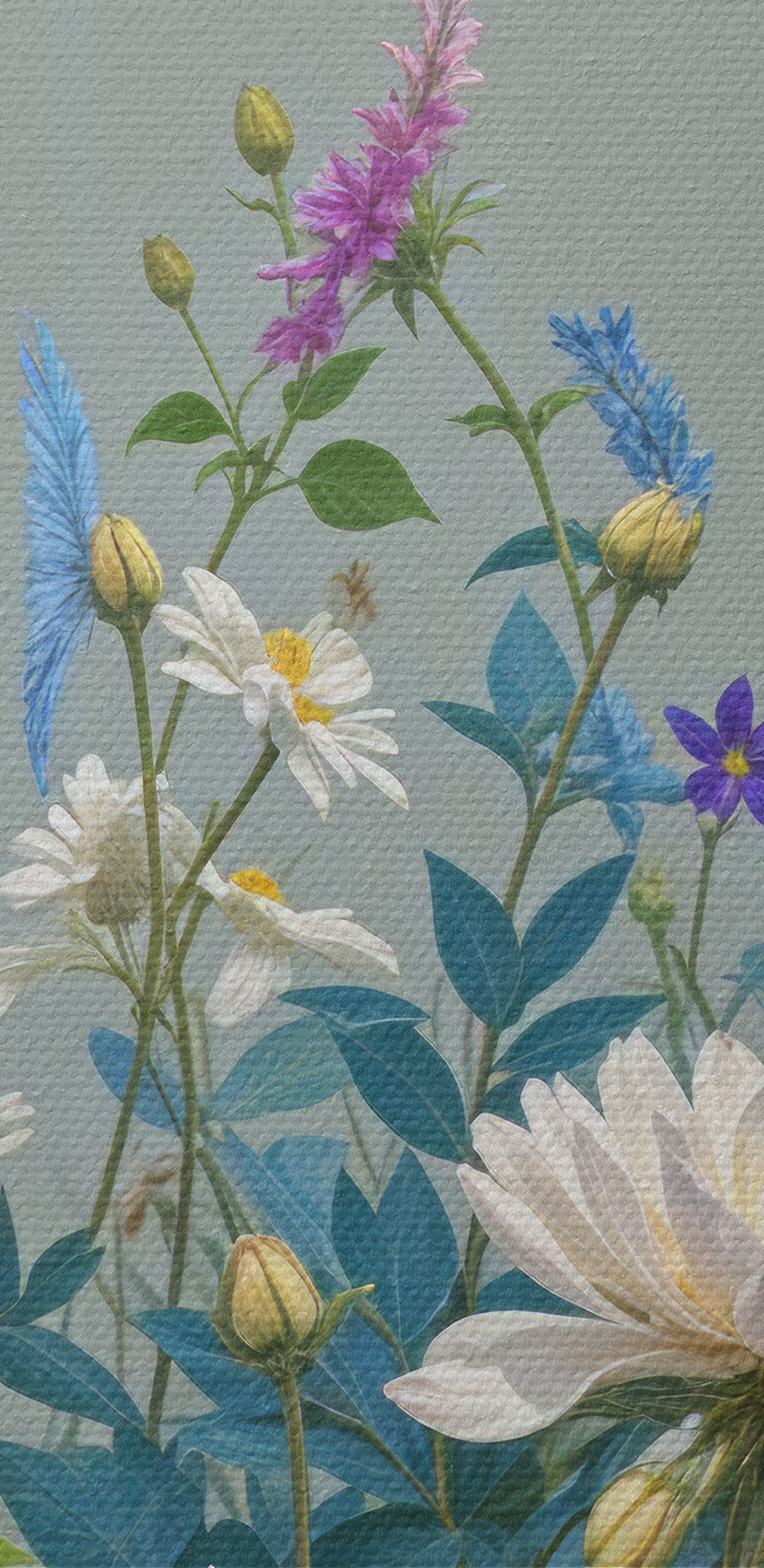 Gruppe von Blumen und Blättern