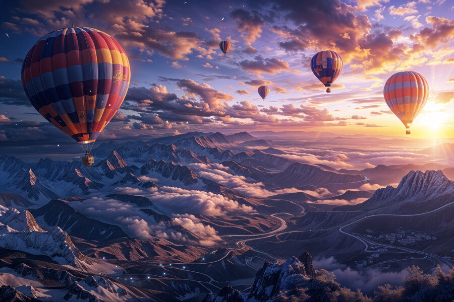 Heißluftballons am Himmel