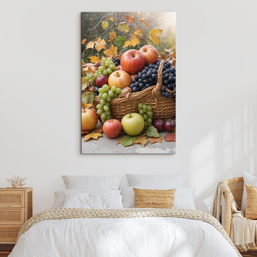 Korb mit Obst und Blättern