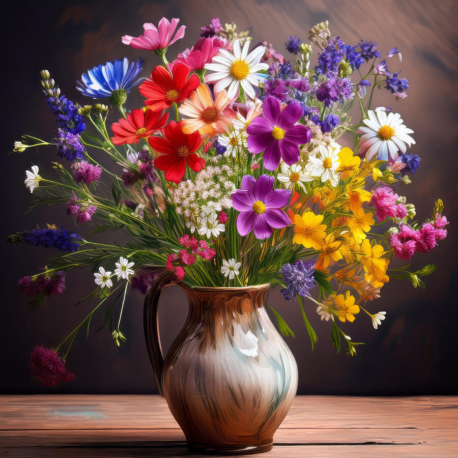 Vase mit Blumen auf einem Tisch