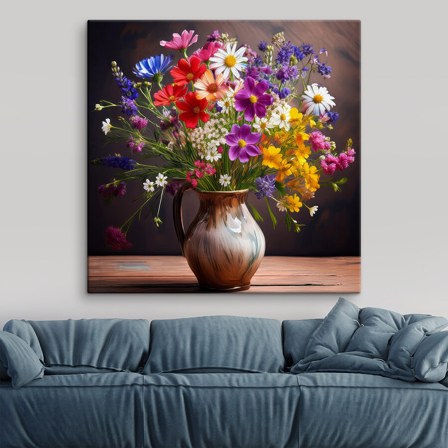 Vase mit Blumen auf einem Tisch
