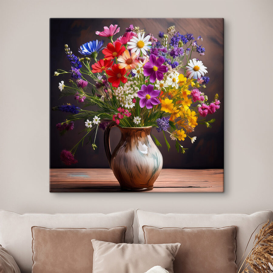 Vase mit Blumen auf einem Tisch