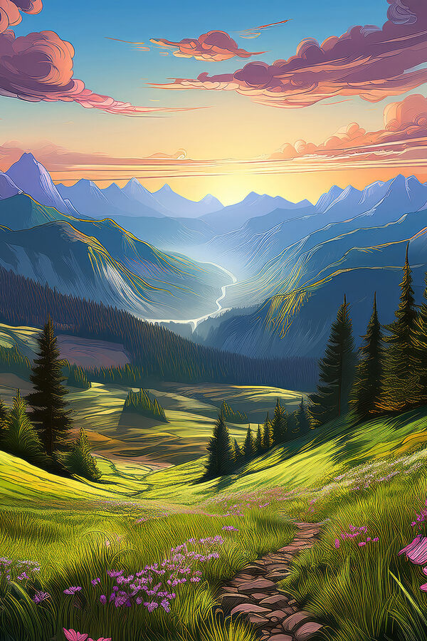 Landschaft mit Bergen und Bäumen Landschaft mit Bergen und Bäumen