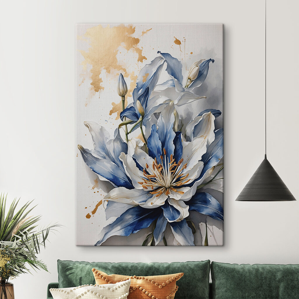 Painting of a white and blue flower Painting of a white and blue flower