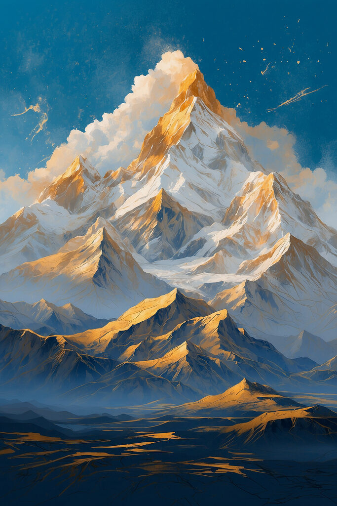 Mountain range with snow and clouds