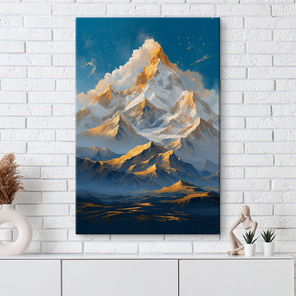 Mountain range with snow and clouds