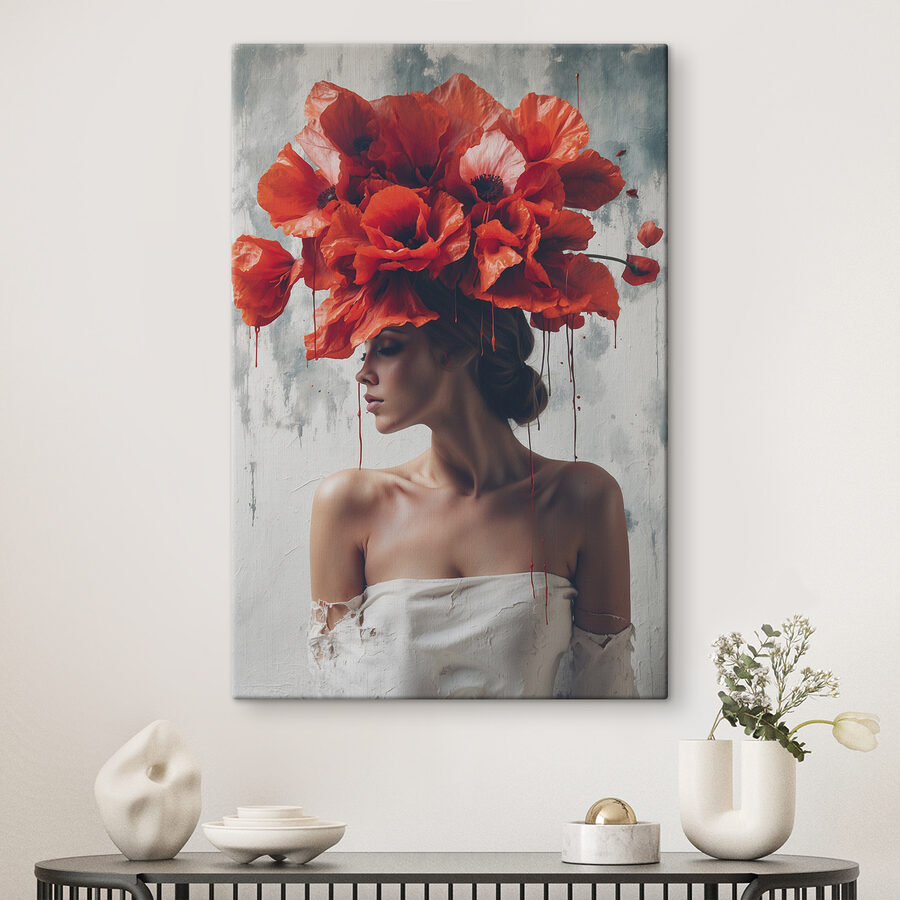 Wandbilder Frau mit roten Blumen auf dem Kopf
