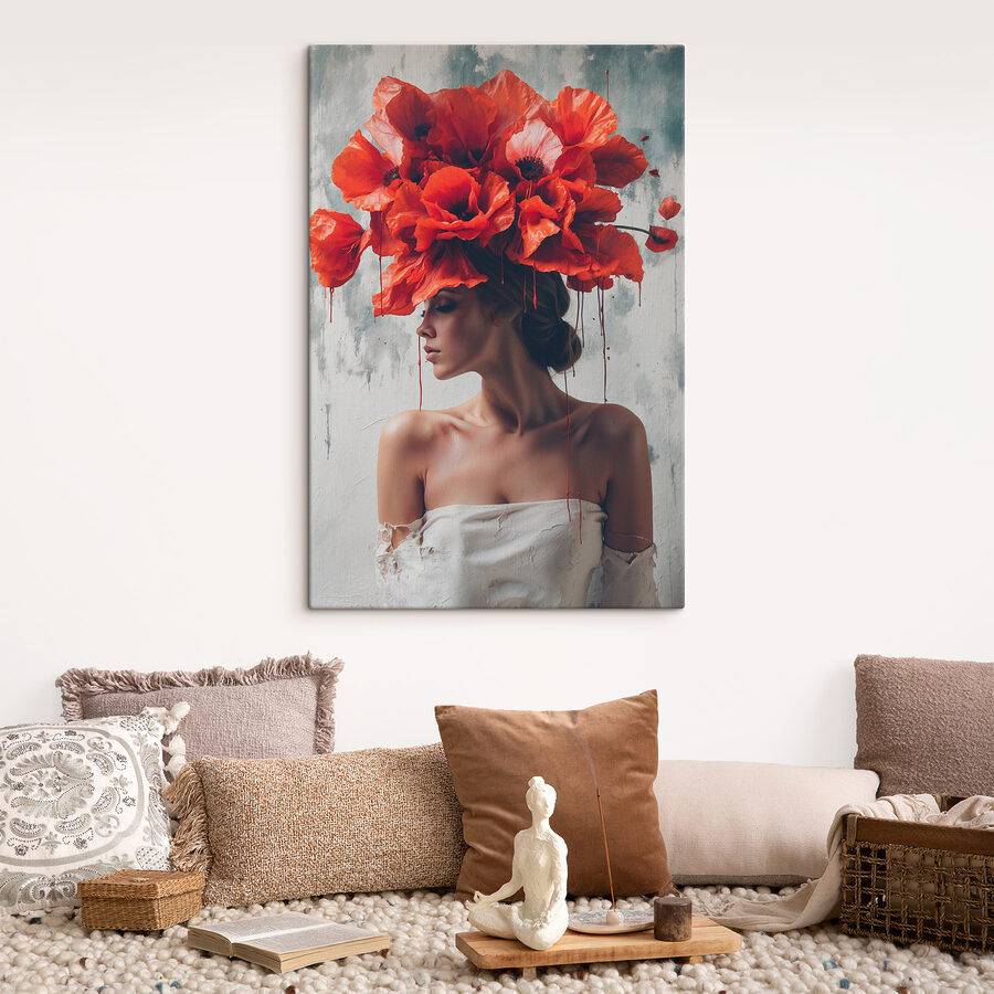 Wandbilder Frau mit roten Blumen auf dem Kopf – Bild 2