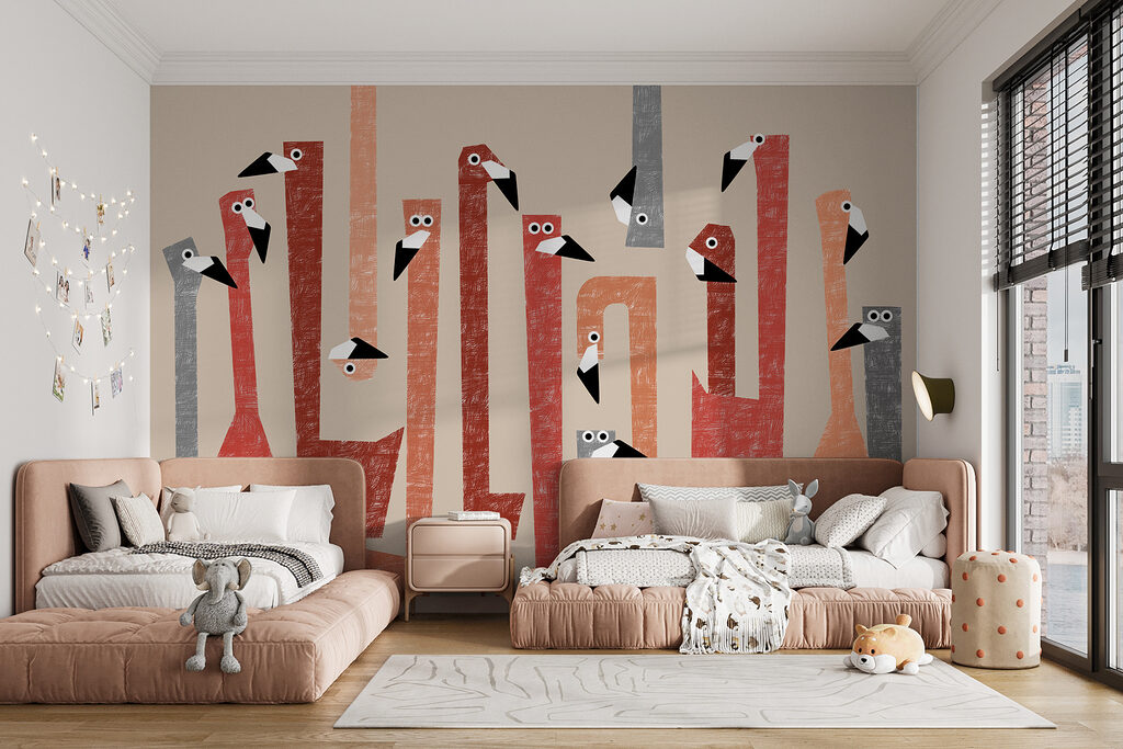 Group of birds with different colored shapes