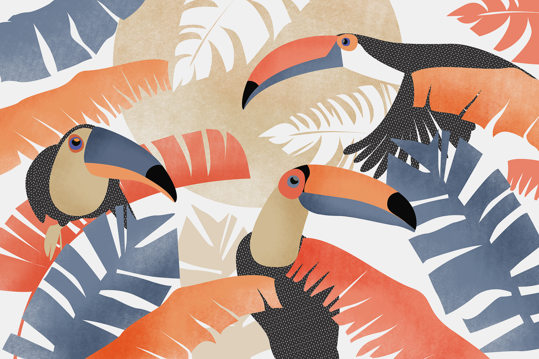 Group of birds with leaves