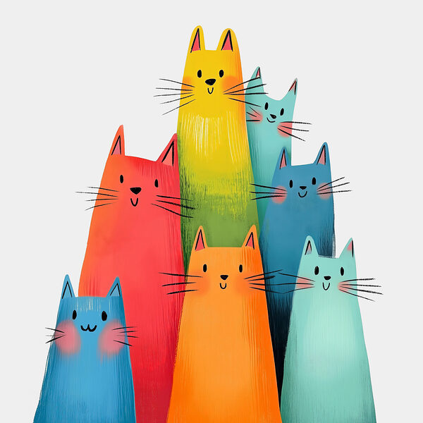 Gruppe von Katzen mit verschiedenen Farben Gruppe von Katzen mit verschiedenen Farben