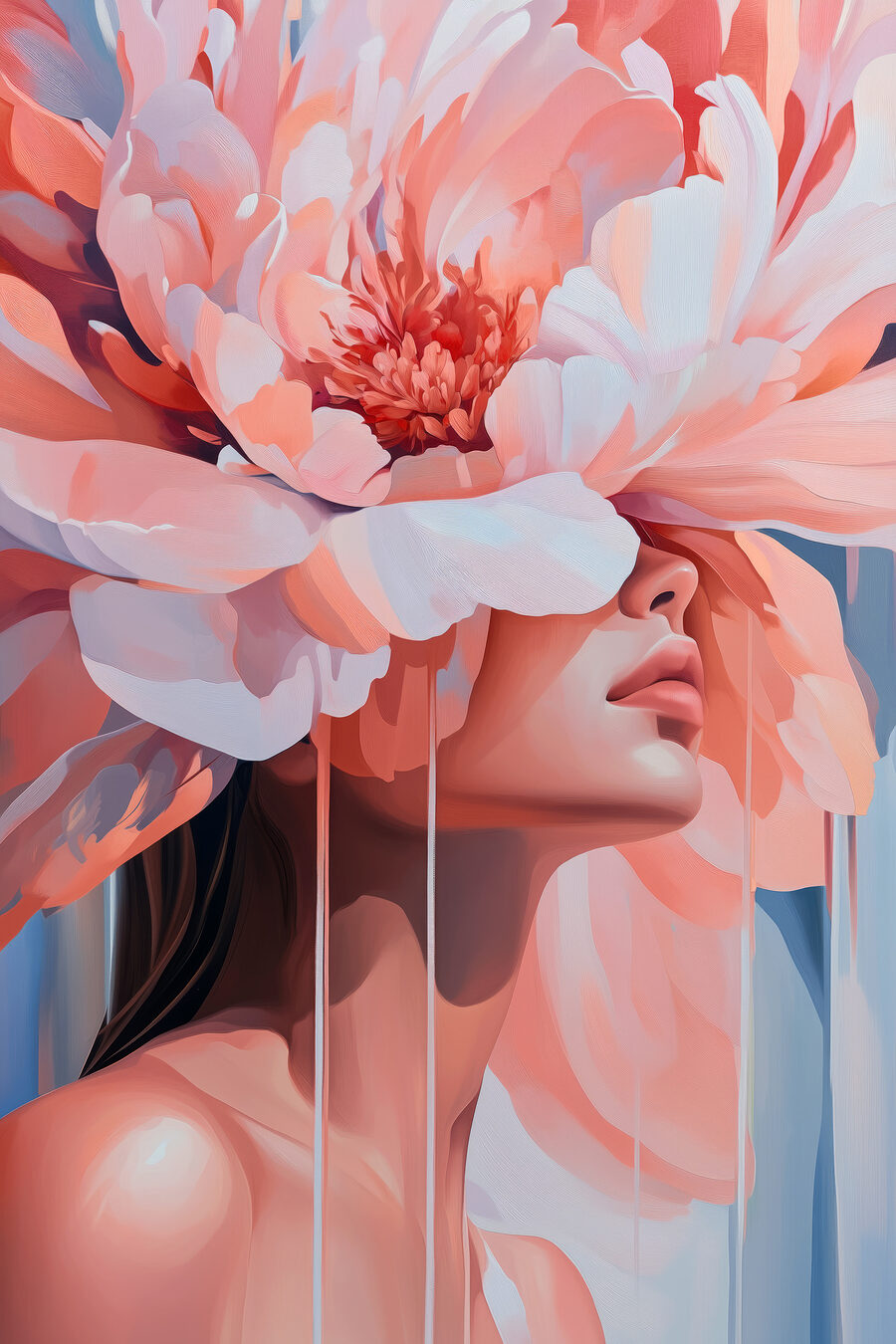 Frau mit Blumen auf dem Kopf
