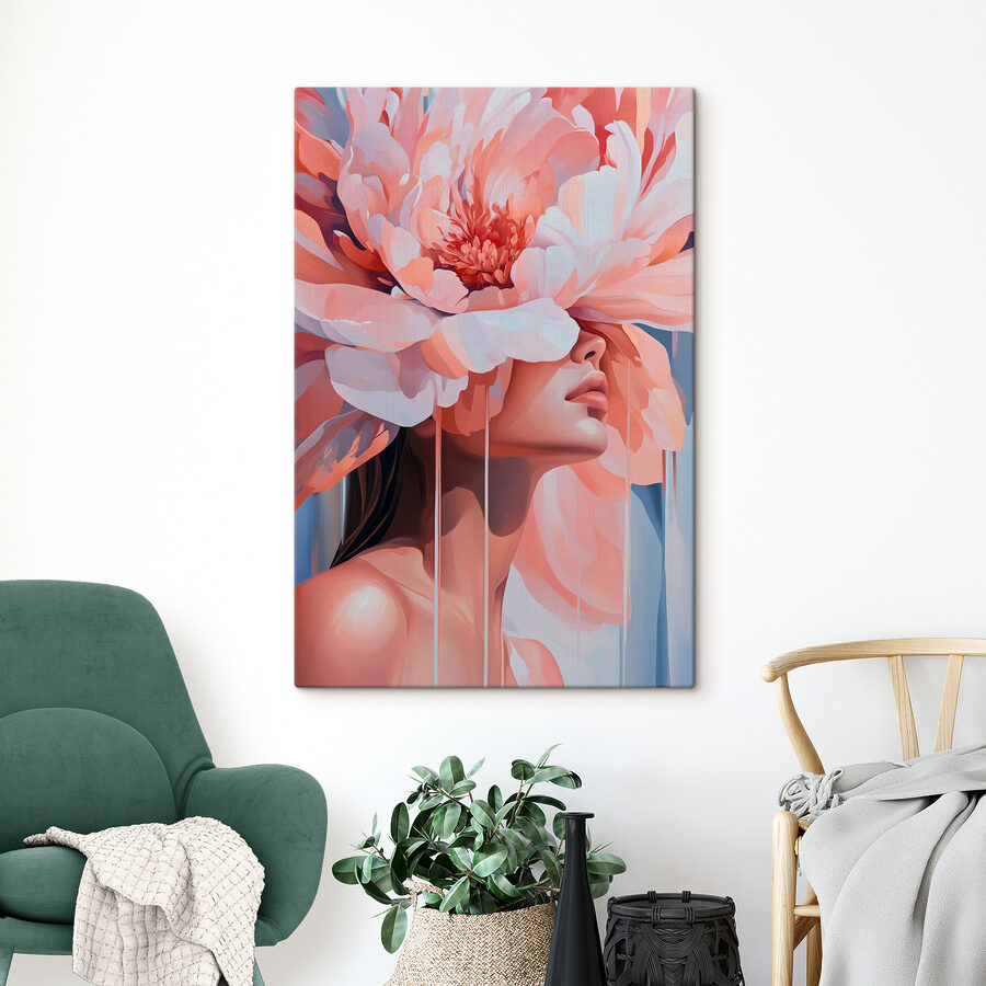 Frau mit Blumen auf dem Kopf