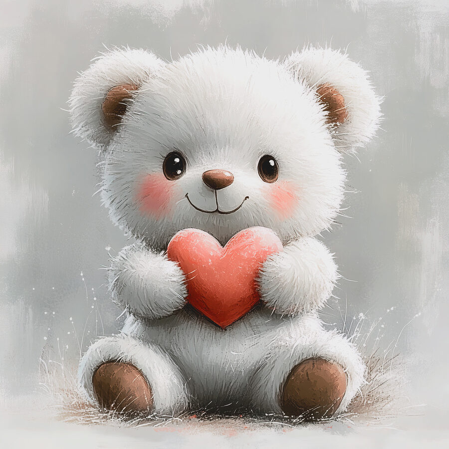Weißer Teddybär, der ein Herz hält