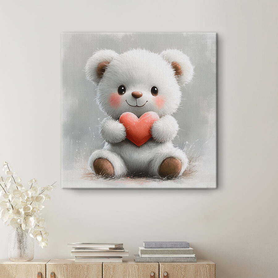 Weißer Teddybär, der ein Herz hält