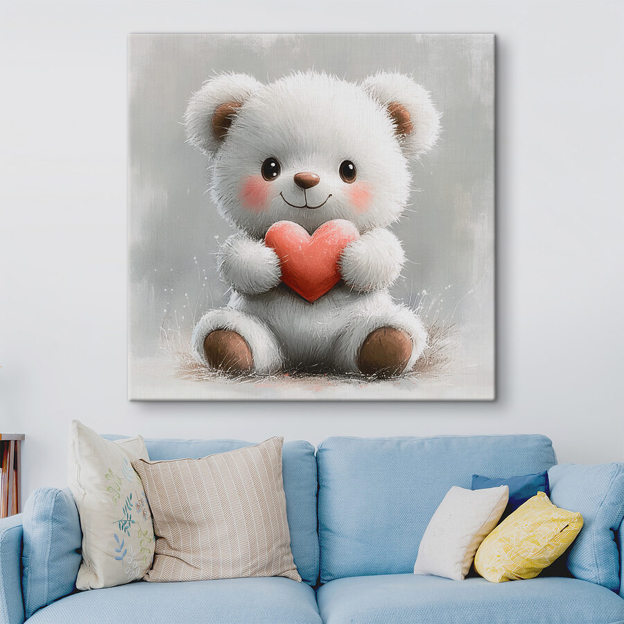 Weißer Teddybär, der ein Herz hält