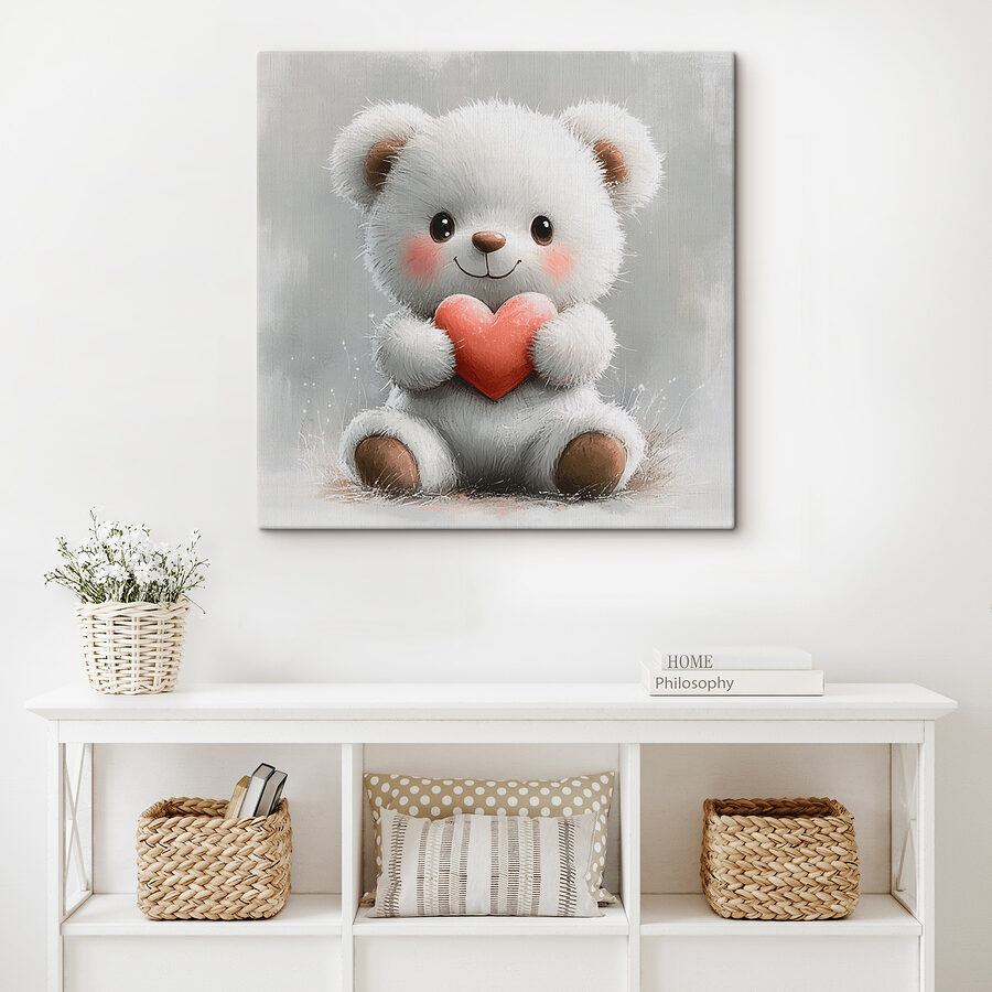 Weißer Teddybär, der ein Herz hält