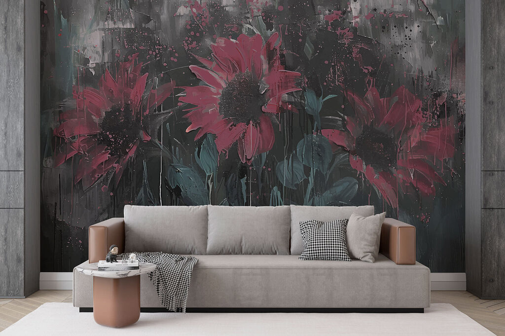 Painting of flowers on a wall