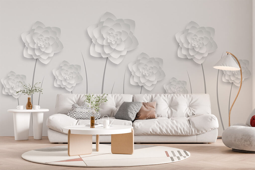 White paper flowers on a white background White paper flowers on a white background