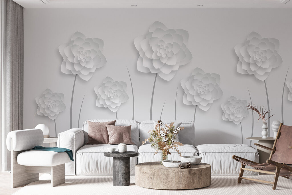 White paper flowers on a white background White paper flowers on a white background