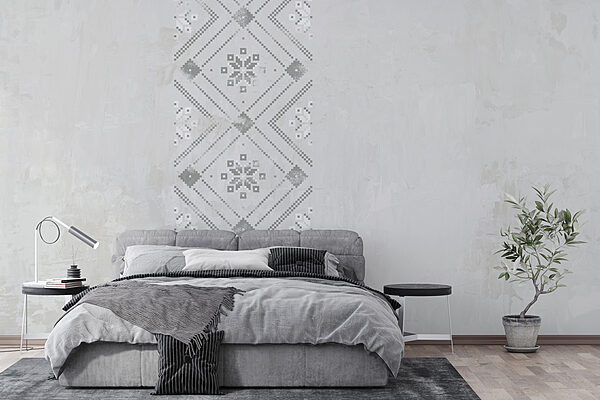 Grey and white pattern on a white surface