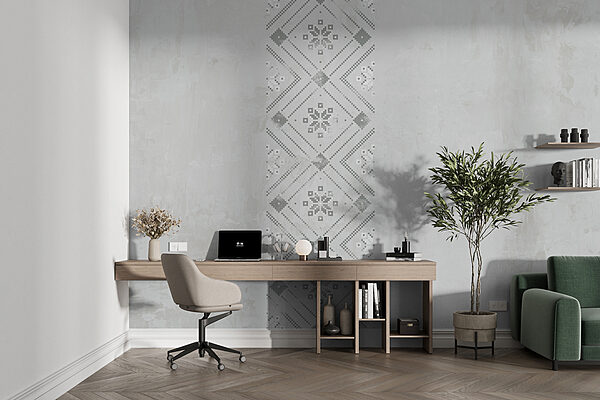 Grey and white pattern on a white surface