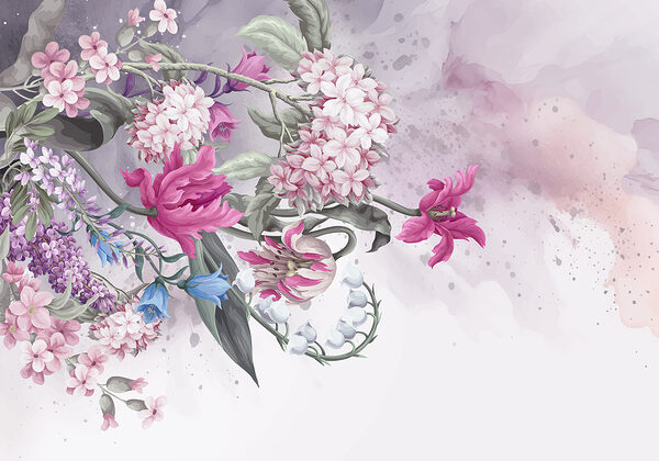 Gemälde von Blumen auf weißem Hintergrund Gemälde von Blumen auf weißem Hintergrund