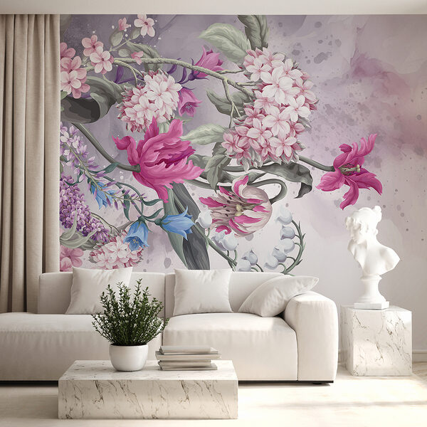Gemälde von Blumen auf weißem Hintergrund Gemälde von Blumen auf weißem Hintergrund