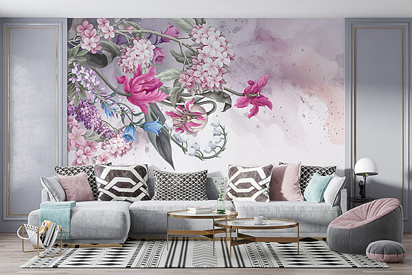 Gemälde von Blumen auf weißem Hintergrund Gemälde von Blumen auf weißem Hintergrund