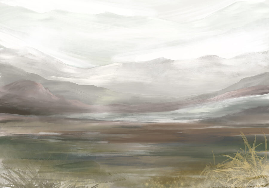 Landschaft mit Bergen und Wolken