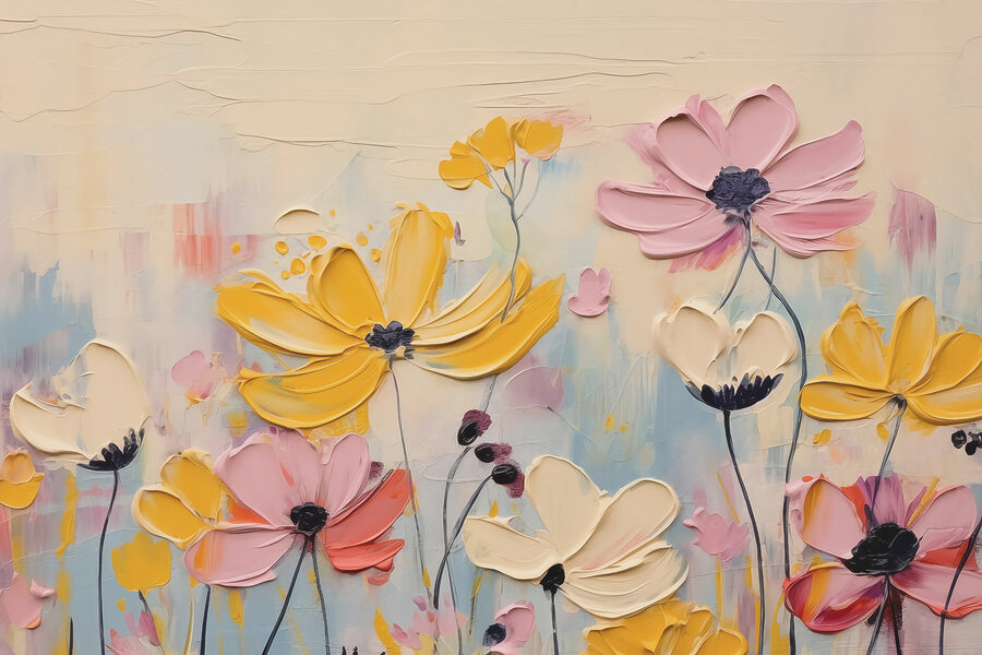 Malerei von Blumen auf einer weißen Fläche