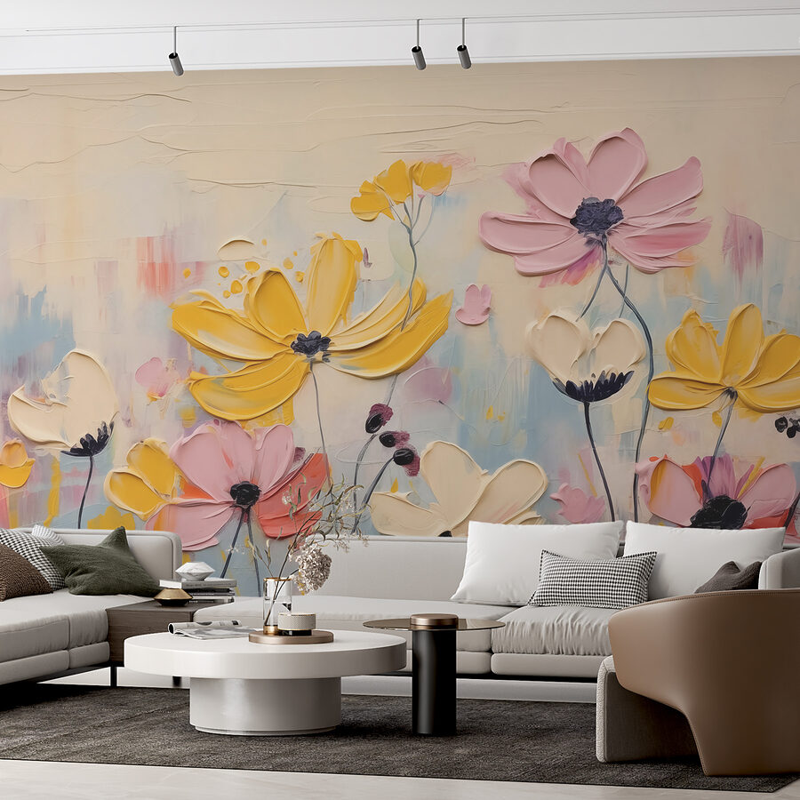 Malerei von Blumen auf einer weißen Fläche
