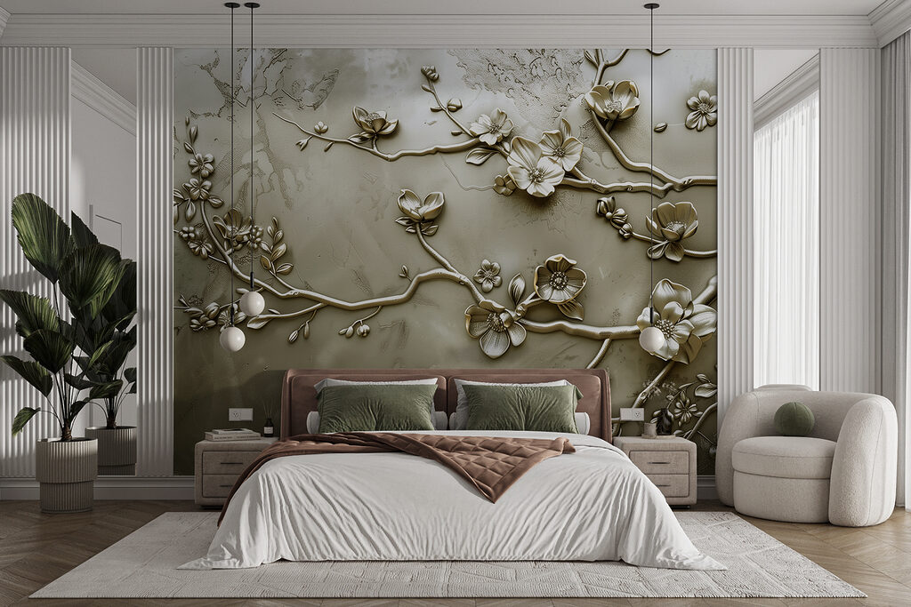 Wall with flowers and branches