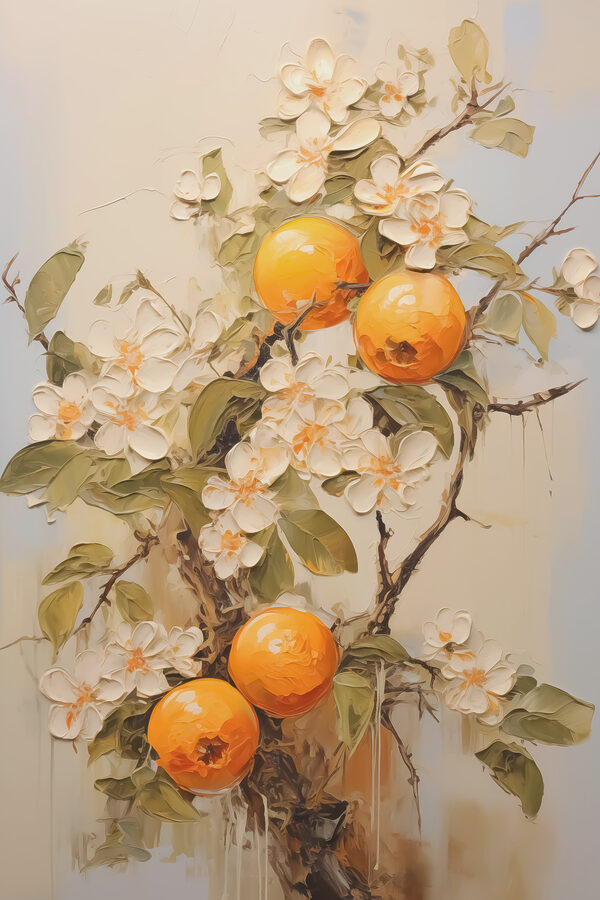 Malerei von Orangen und Blumen Malerei von Orangen und Blumen