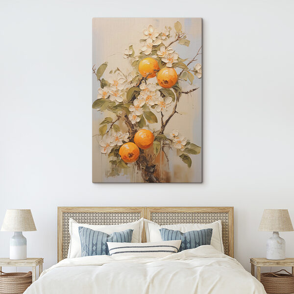 Malerei von Orangen und Blumen Malerei von Orangen und Blumen