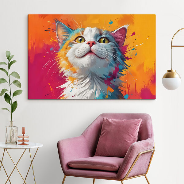 Katze mit bunten Farbspritzern Wandbilder Katze mit bunten Farbspritzern