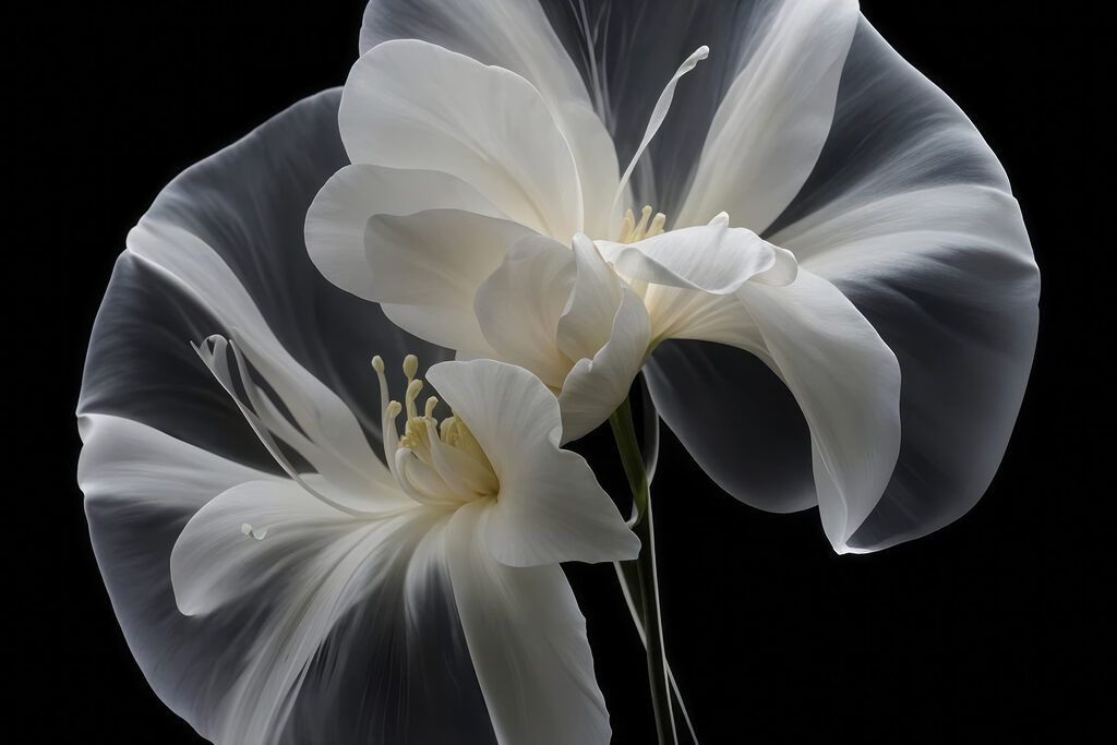 Elegant white flowers against black background Elegant white flowers against black background