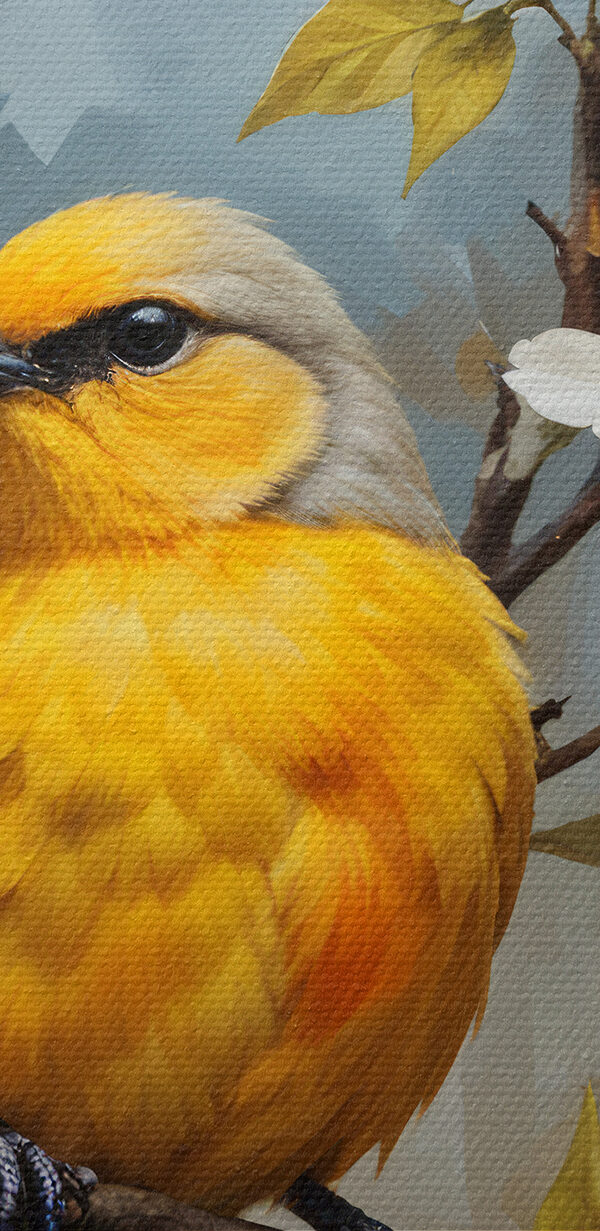 Vogel auf einem Zweig mit Blumen Vogel auf einem Zweig mit Blumen