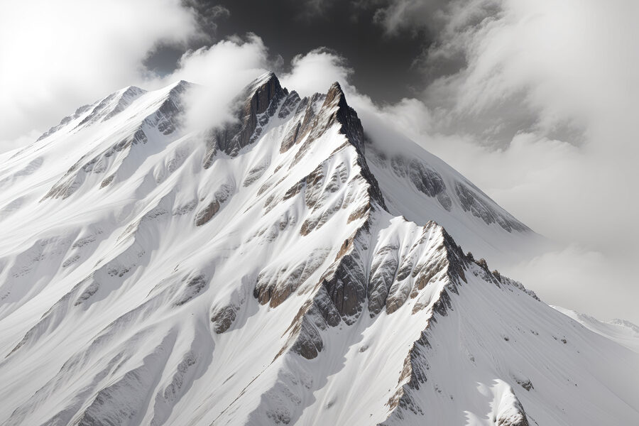 Berg mit Schnee und Wolken