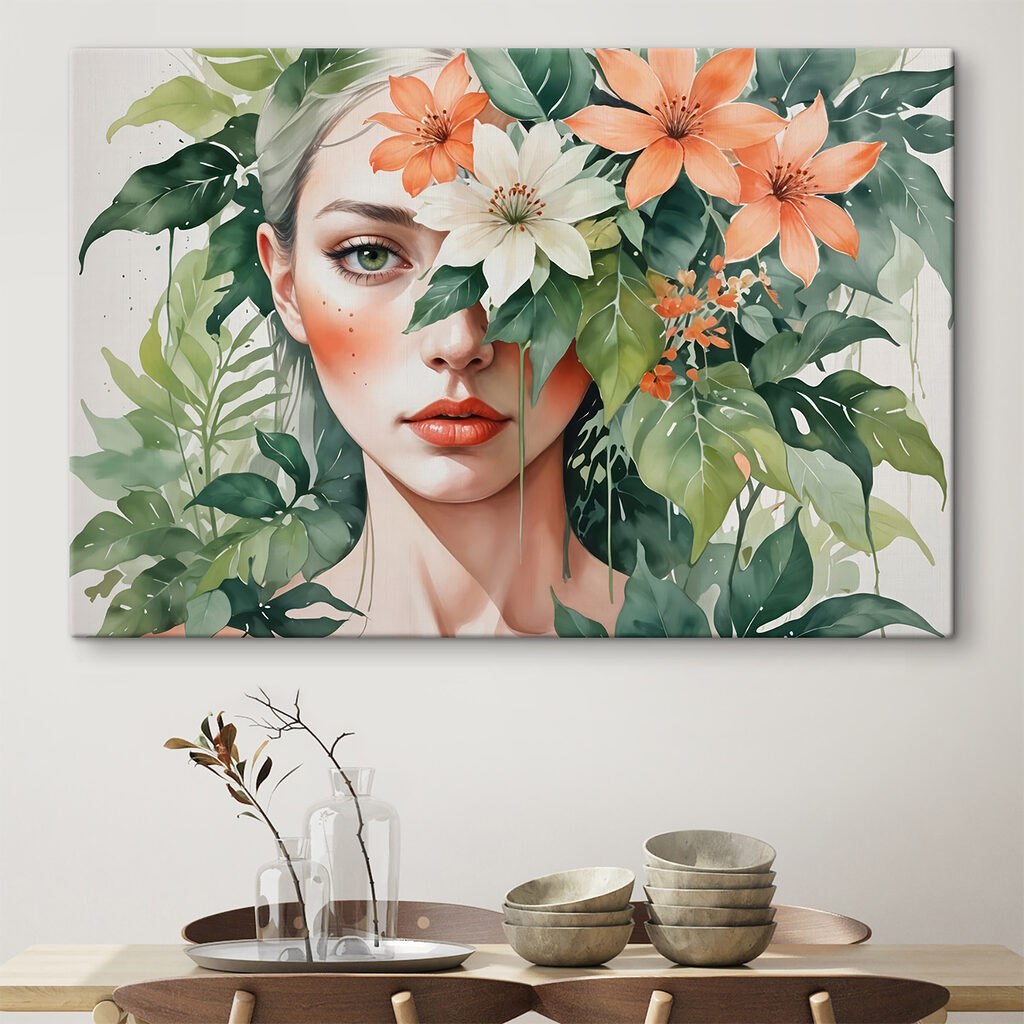 Woman with flowers around her face