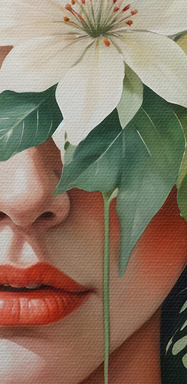 Woman with flowers around her face