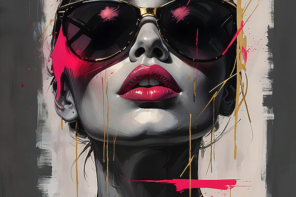 Frau mit Sonnenbrille und rotem Lippenstift Frau mit Sonnenbrille und rotem Lippenstift