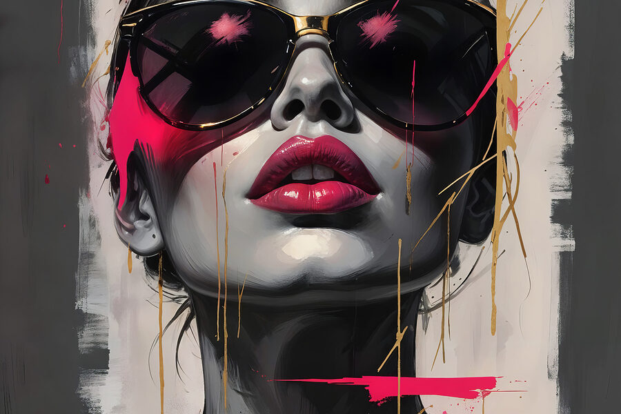 Frau mit Sonnenbrille und rotem Lippenstift
